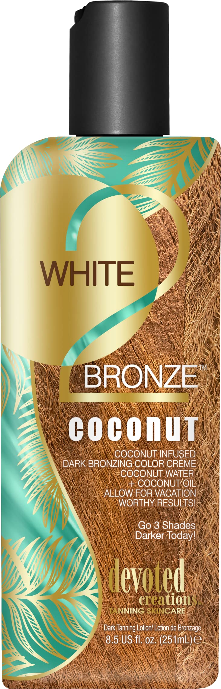 Devoted Creations White 2 Bronze Coconut bottle front for a tropical bronze glow