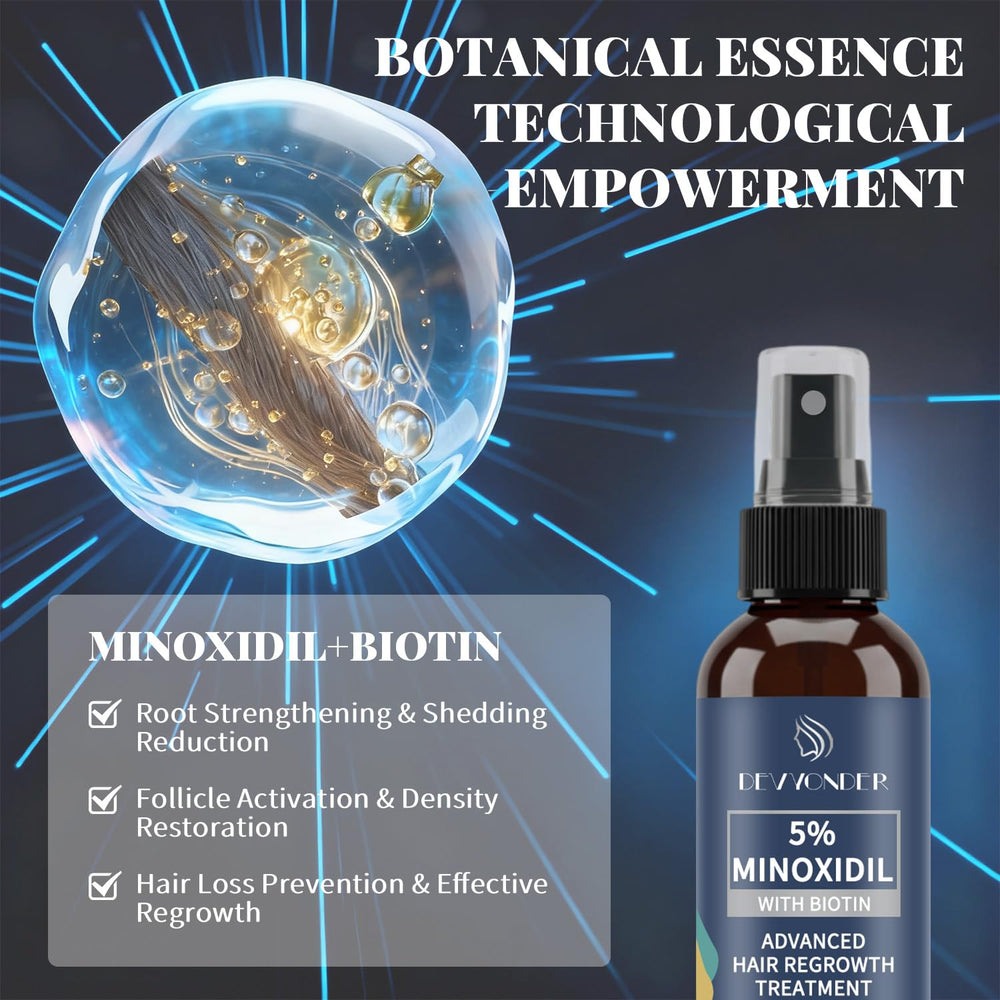 Devyonder 5% Minoxidil Spray scalp-application demonstrates targeted thinning area treatment.