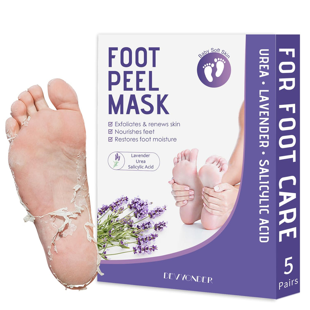 Devyonder Foot Peeling Mask 5-Pack front view, delivering at-home foot spa benefits.