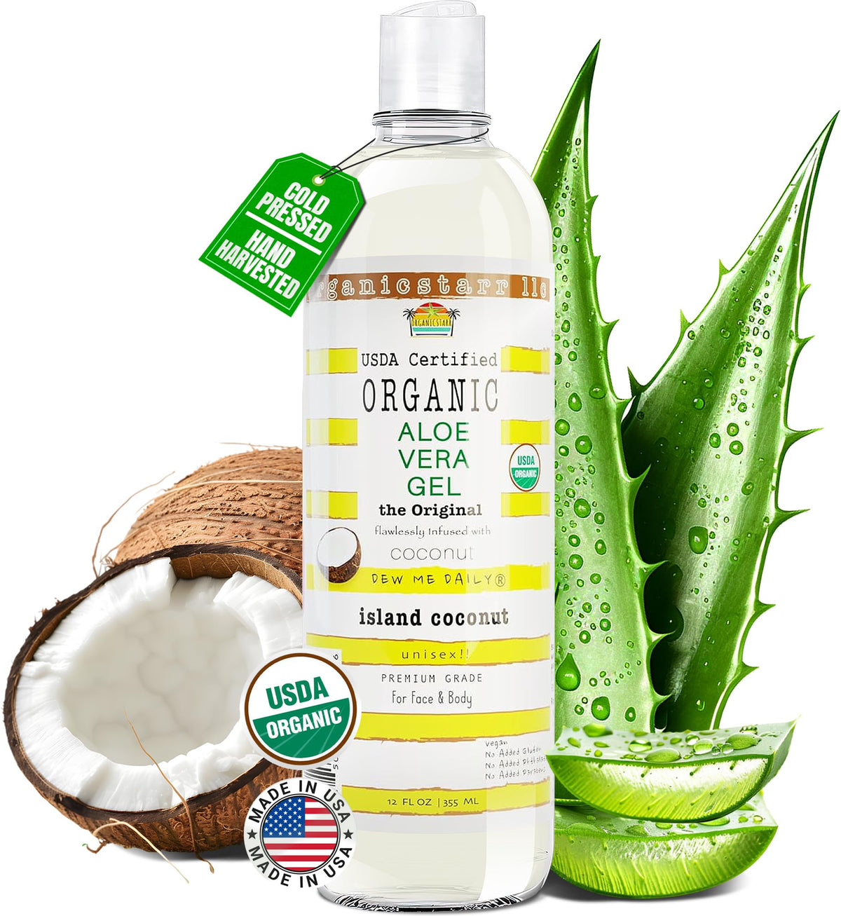 DEW ME DAILY aloe gel bottle showing pure skin hydration and soothing care