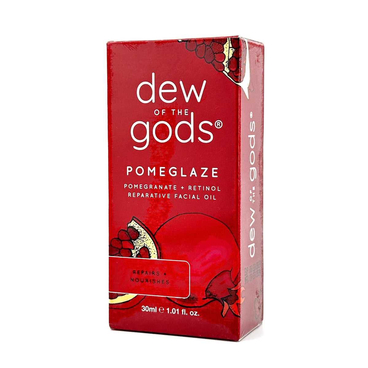 Dew Of The Gods Pomeglaze bottle for overnight hydration and renewal.