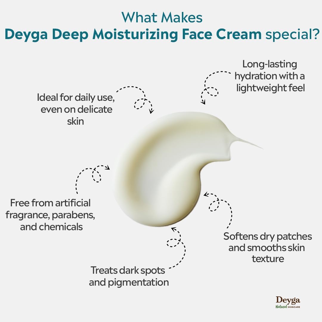 Deyga Deep Moisturising Face Cream almond oil ingredient supports even tone.