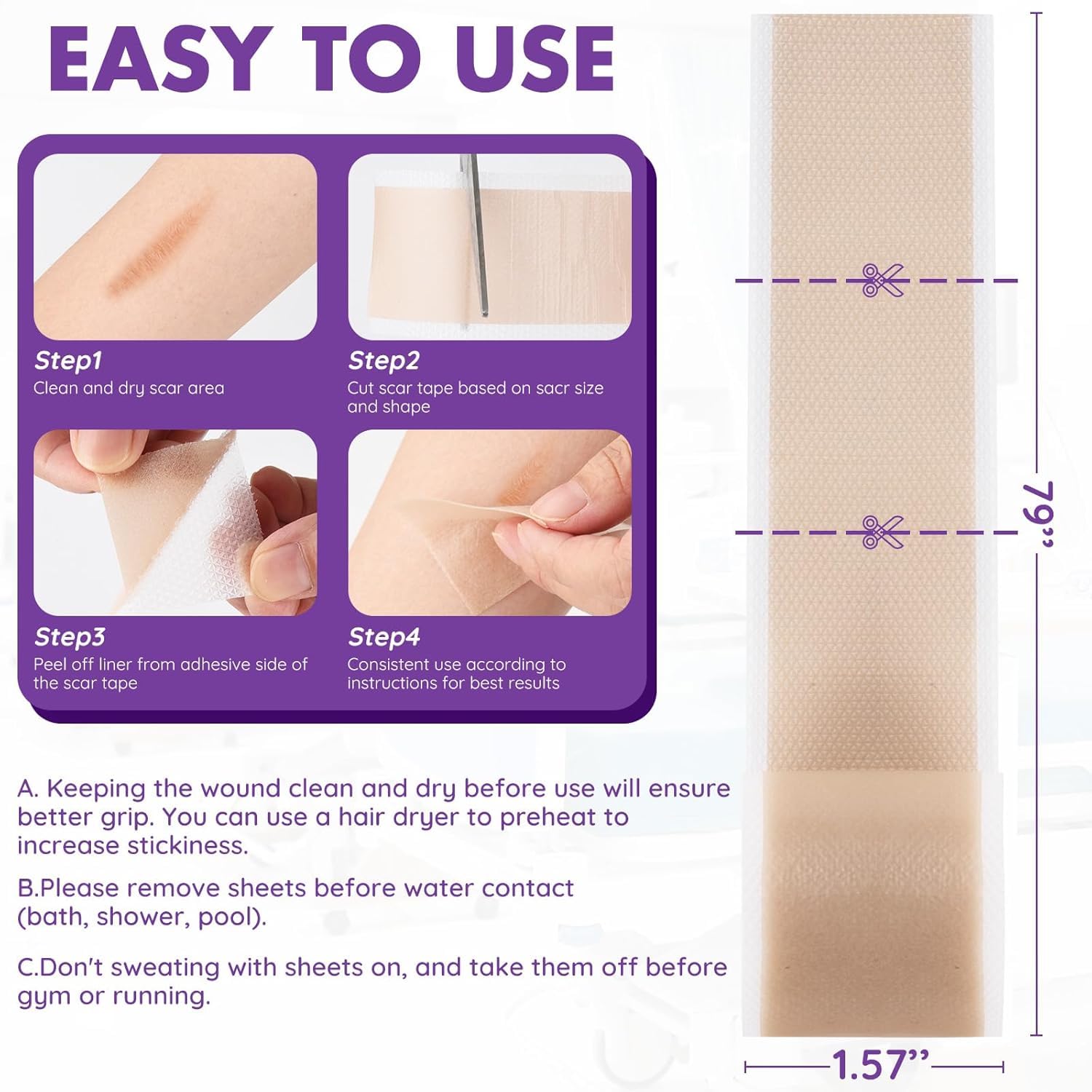 DFK scar sheets applied to a surgical scar for hydrated support