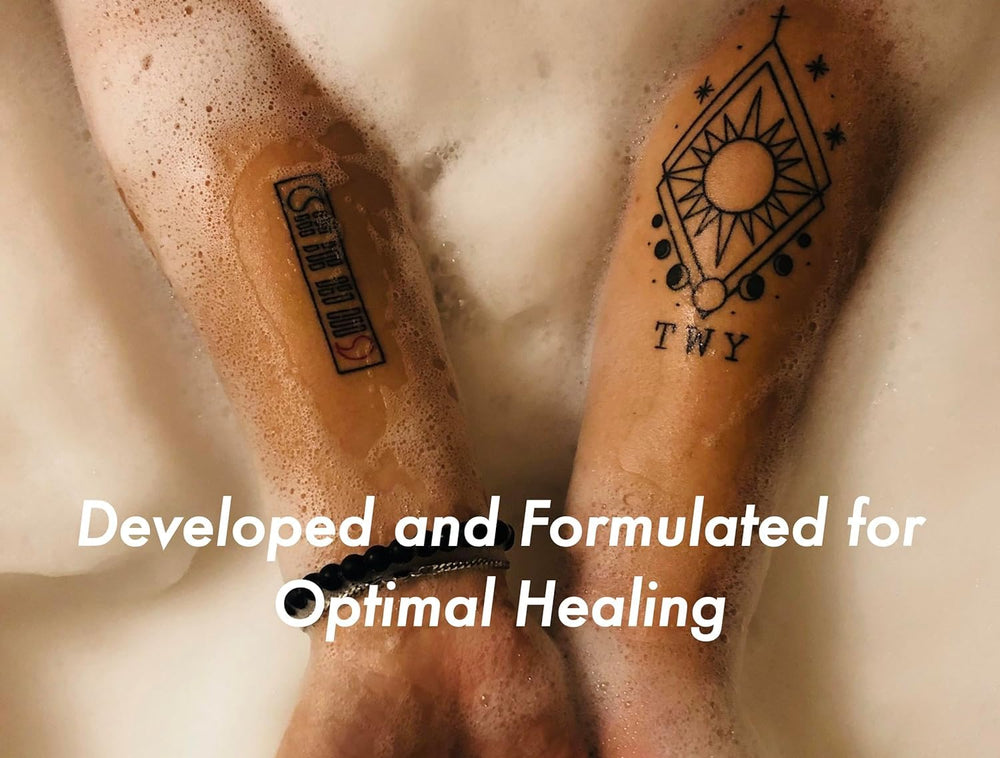 Foam applied to skin illustrates soothing cleansing before healing