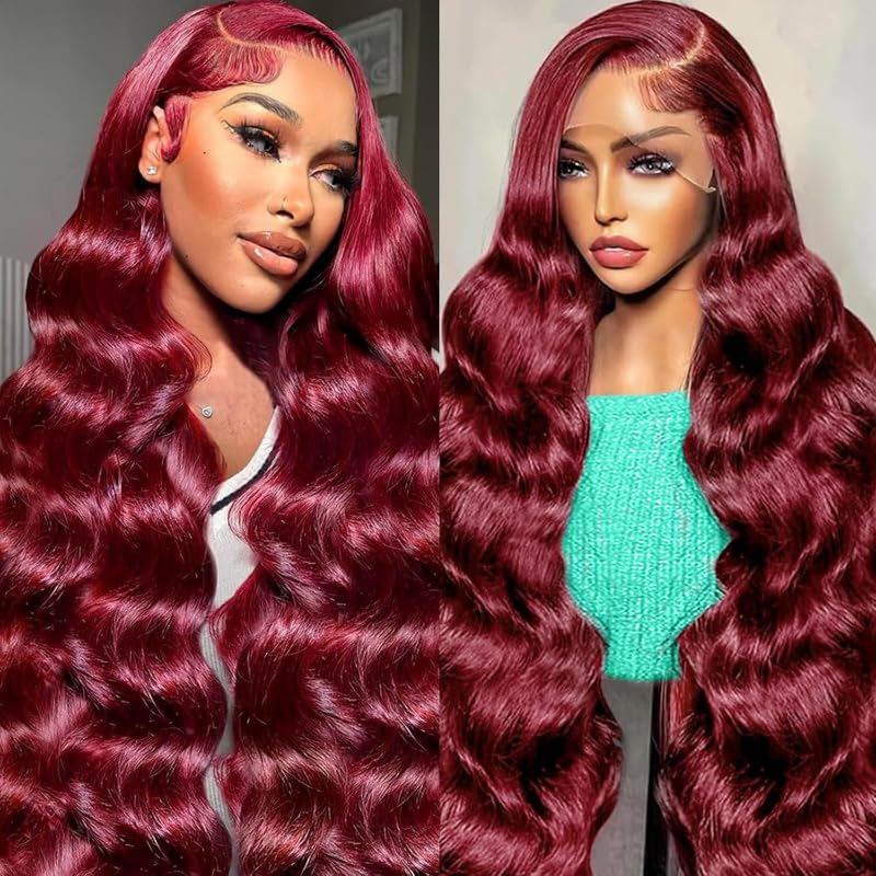 DGVATF burgundy wig 30 inch lace-front close-up showing natural hairline and color.