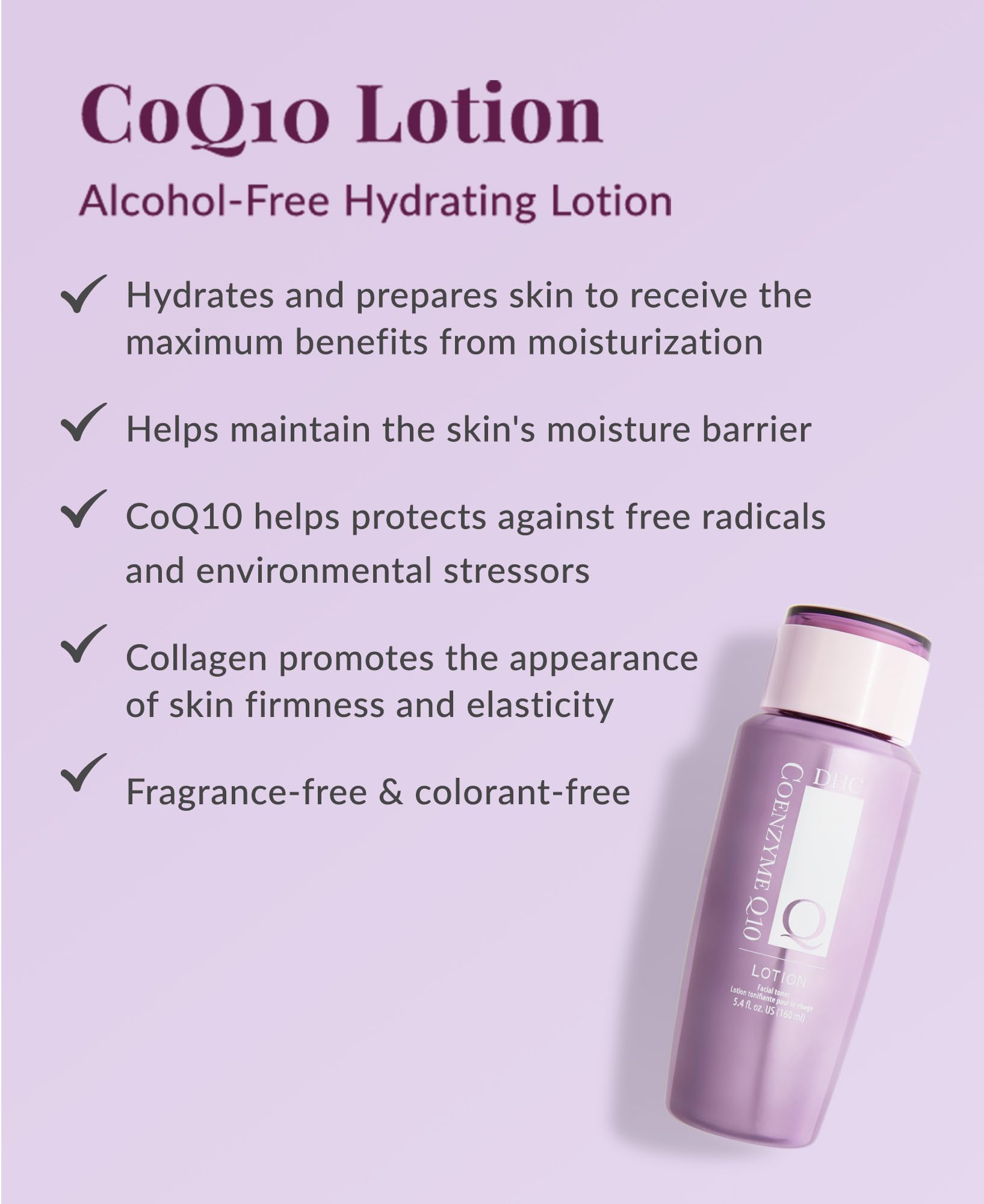 Close-up of DHC CoQ10 Lotion texture and lightweight feel