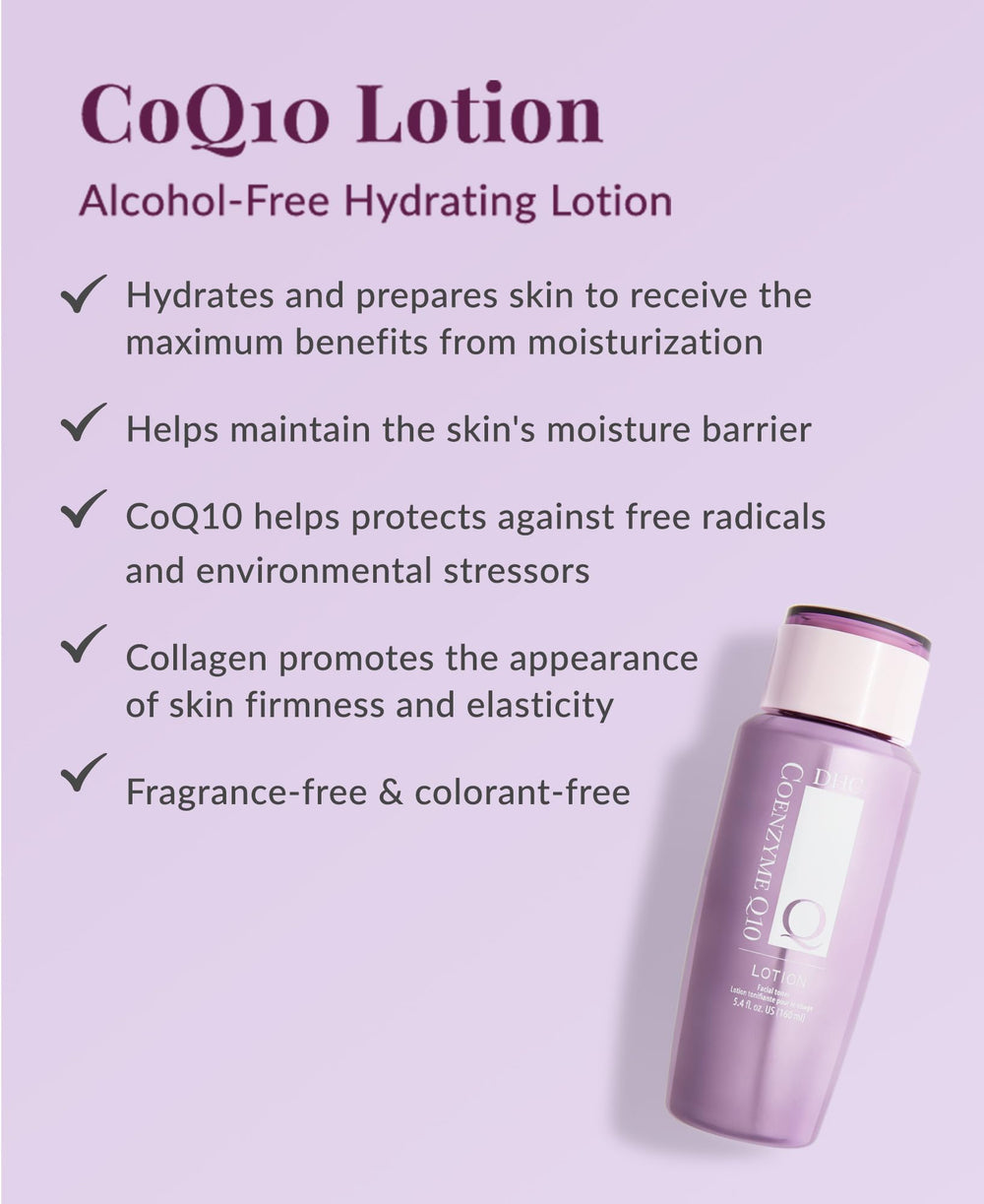 Close-up of DHC CoQ10 Lotion texture and lightweight feel