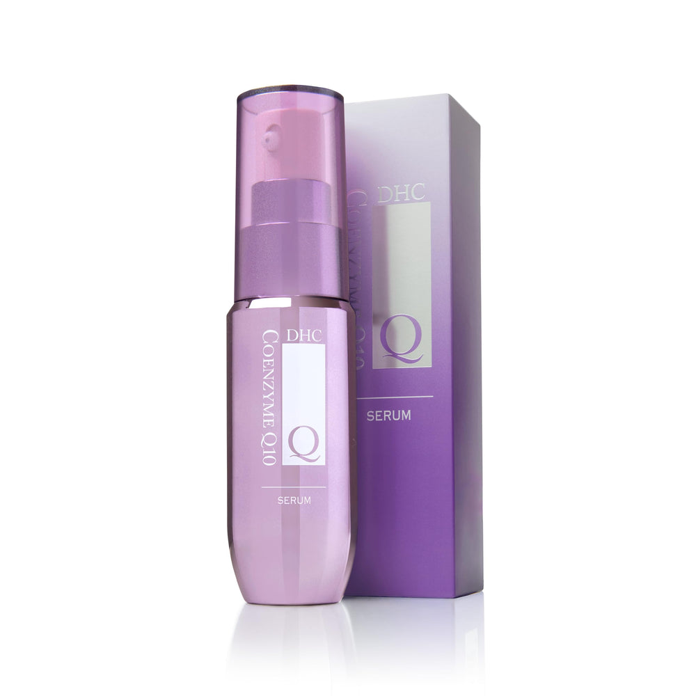DHC CoQ10 Serum with hyaluronic acid visuals highlighting hydration support.