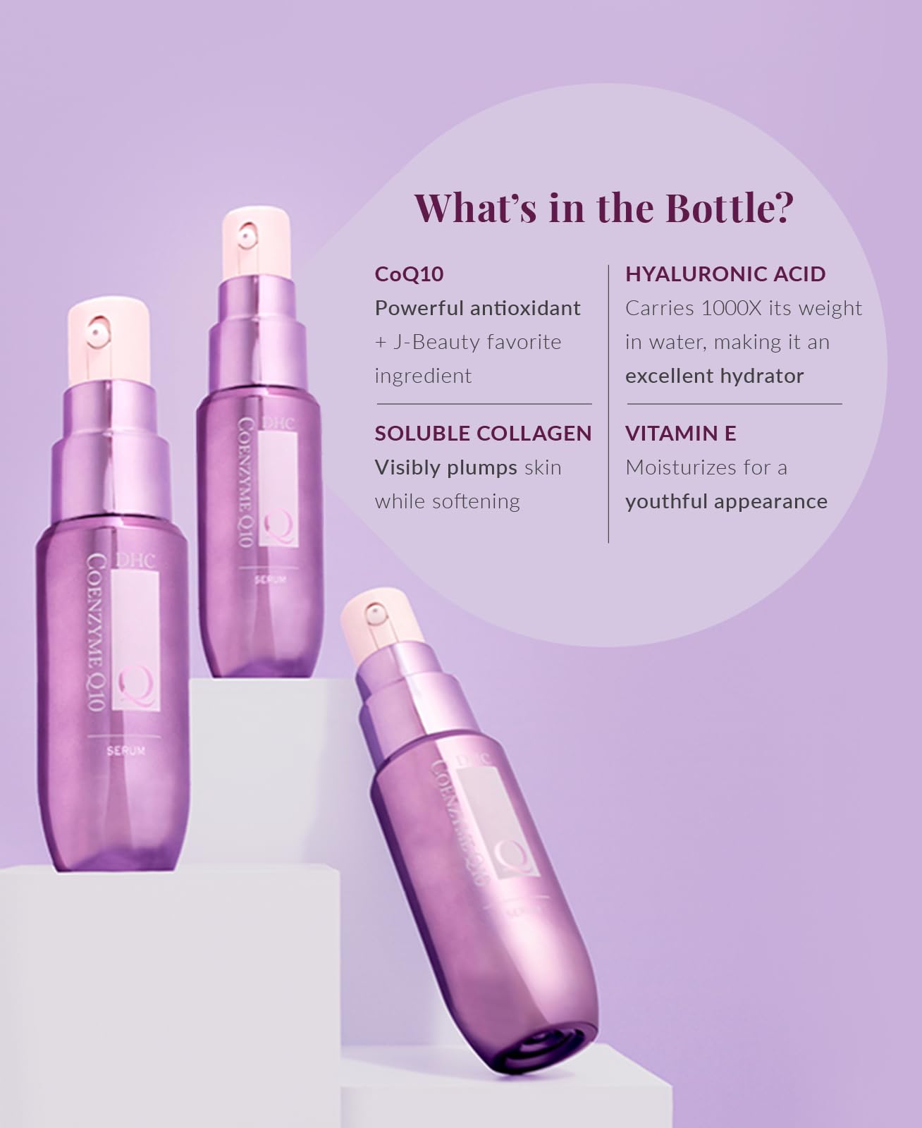 DHC CoQ10 Serum texture on hand demonstrating light, fast-absorbing formula.