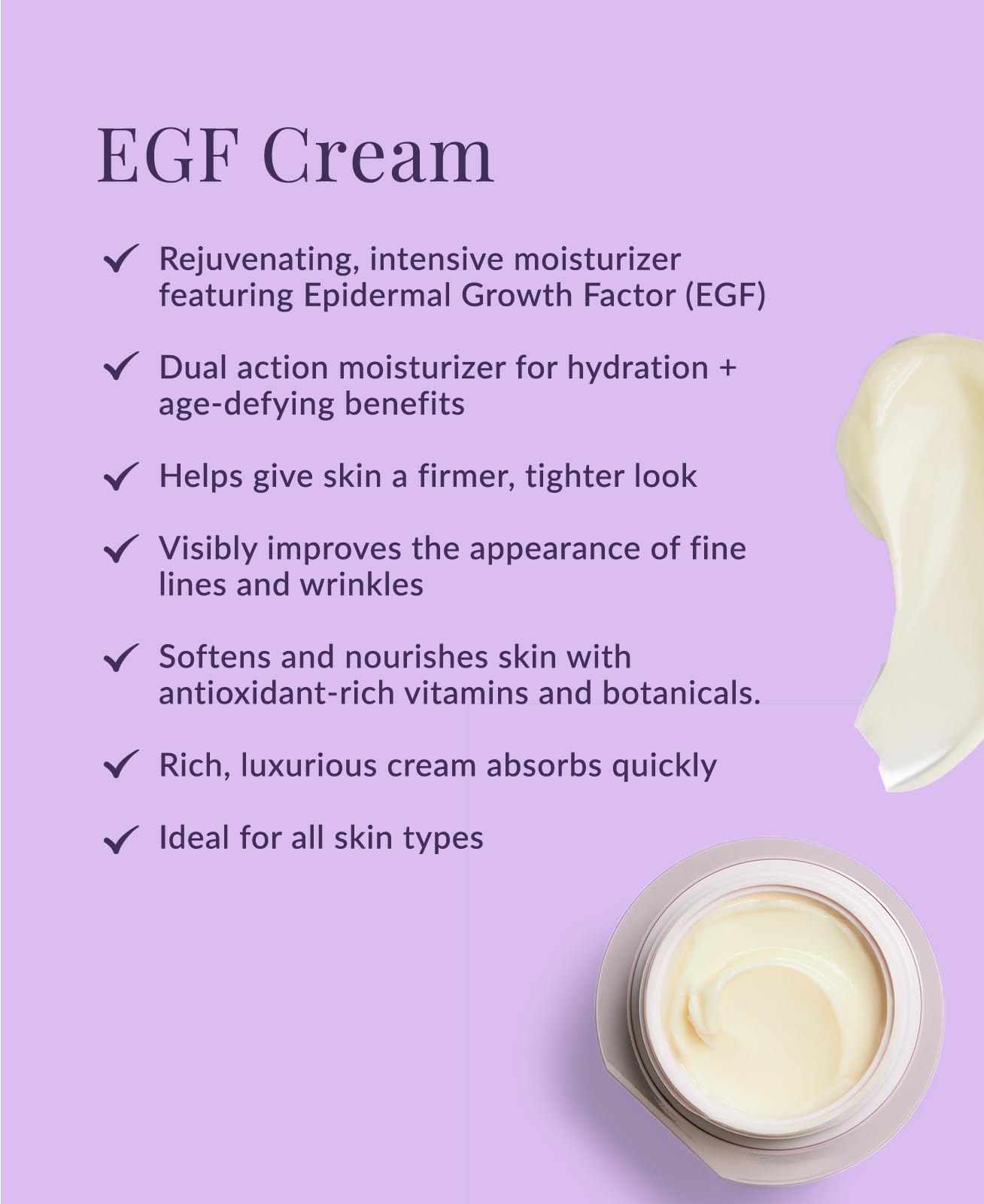 DHC EGF Cream texture swirl demonstrating creamy richness.
