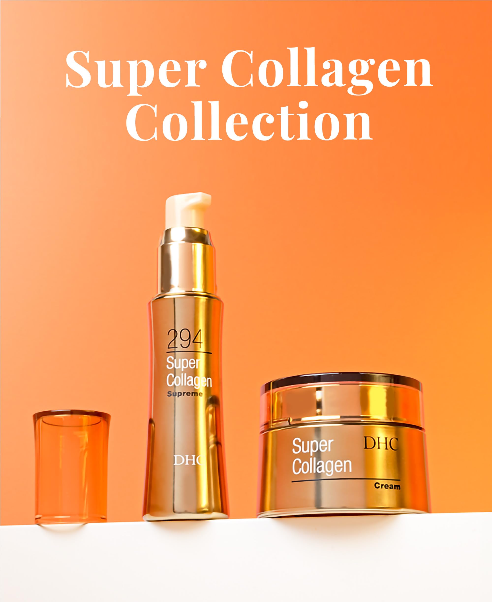 DHC Super Collagen Cream rapeseed oil blend imagery highlights nourishment.