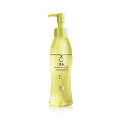 DHC Water-Friendly Cleansing Oil in a shower-ready setup for quick cleansing.