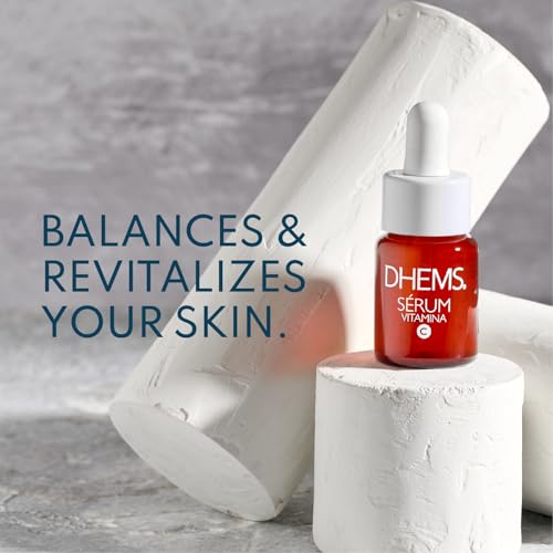 DHEMS Vitamin C Serum texture swatch showcases smooth, even skin tone over time.