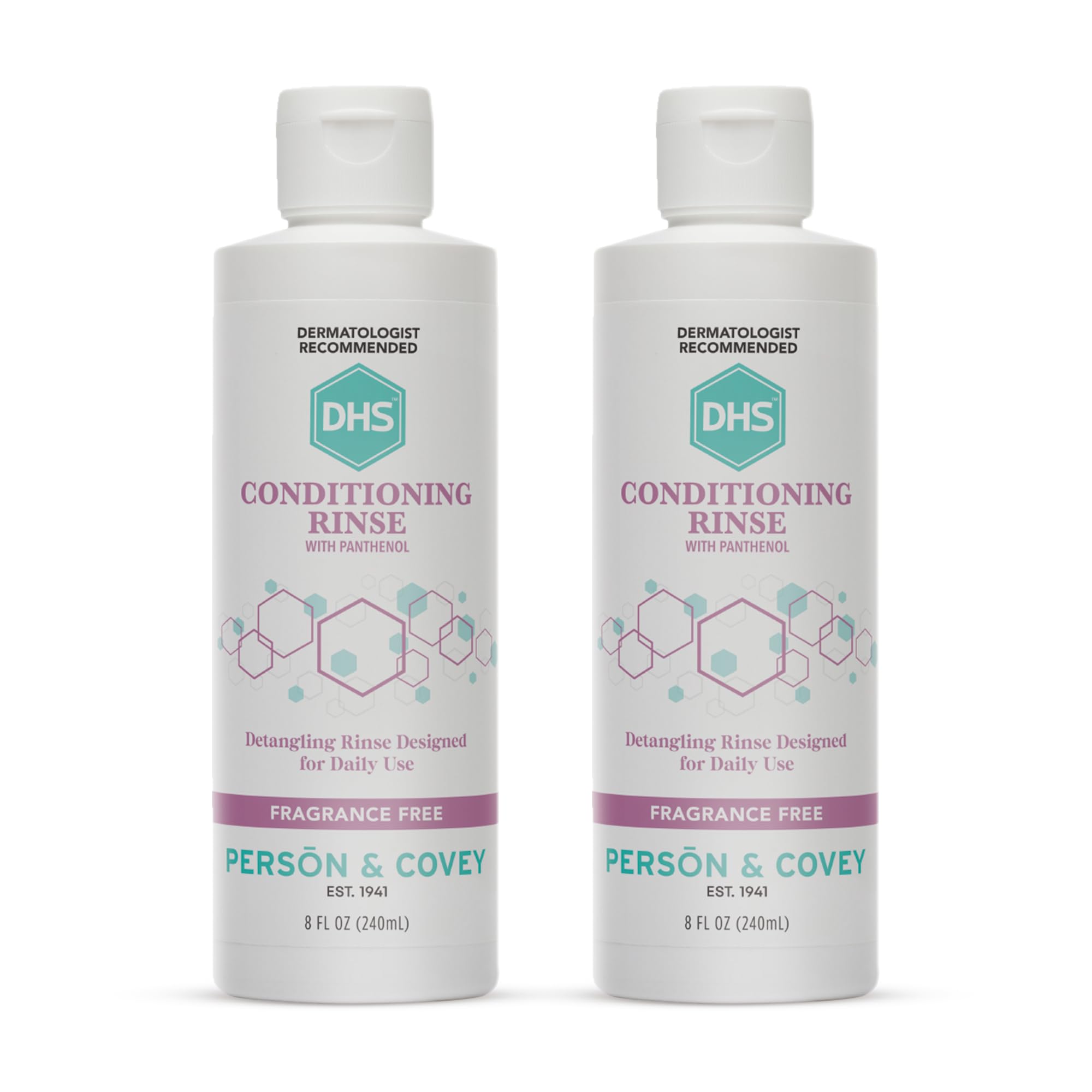 DHS Conditioning Rinse bottle pour for easy dispensing and hydrated hair.