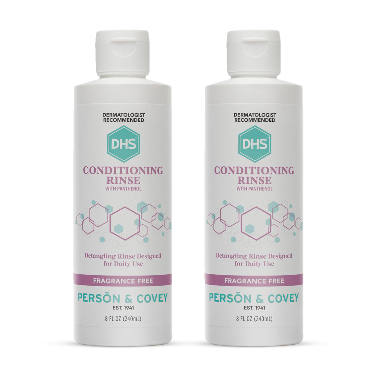 DHS Conditioning Rinse bottle pour for easy dispensing and hydrated hair.