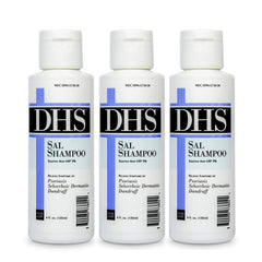 DHS SAL Shampoo bottle pour showing medicated formula for scalp relief.