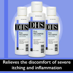 DHS SAL Shampoo fragrance-free label emphasizes gentle care for sensitive scalps.