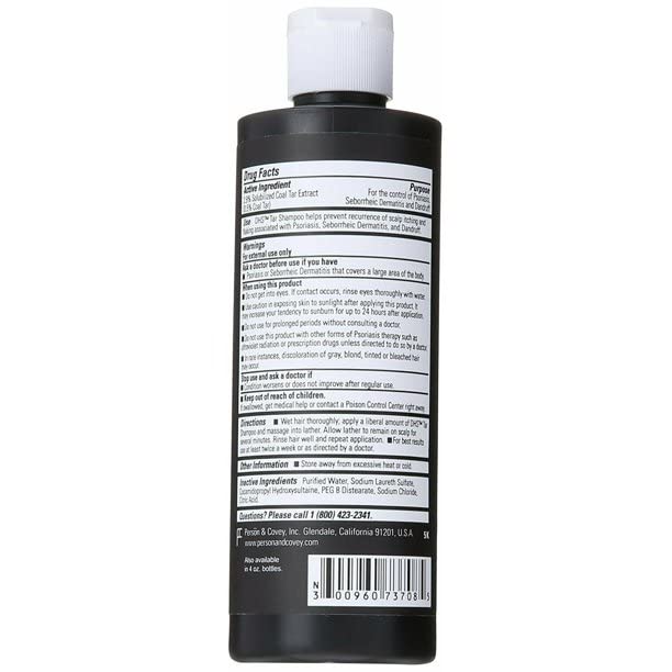 DHS Coal Tar Shampoo front bottle view with clear branding.