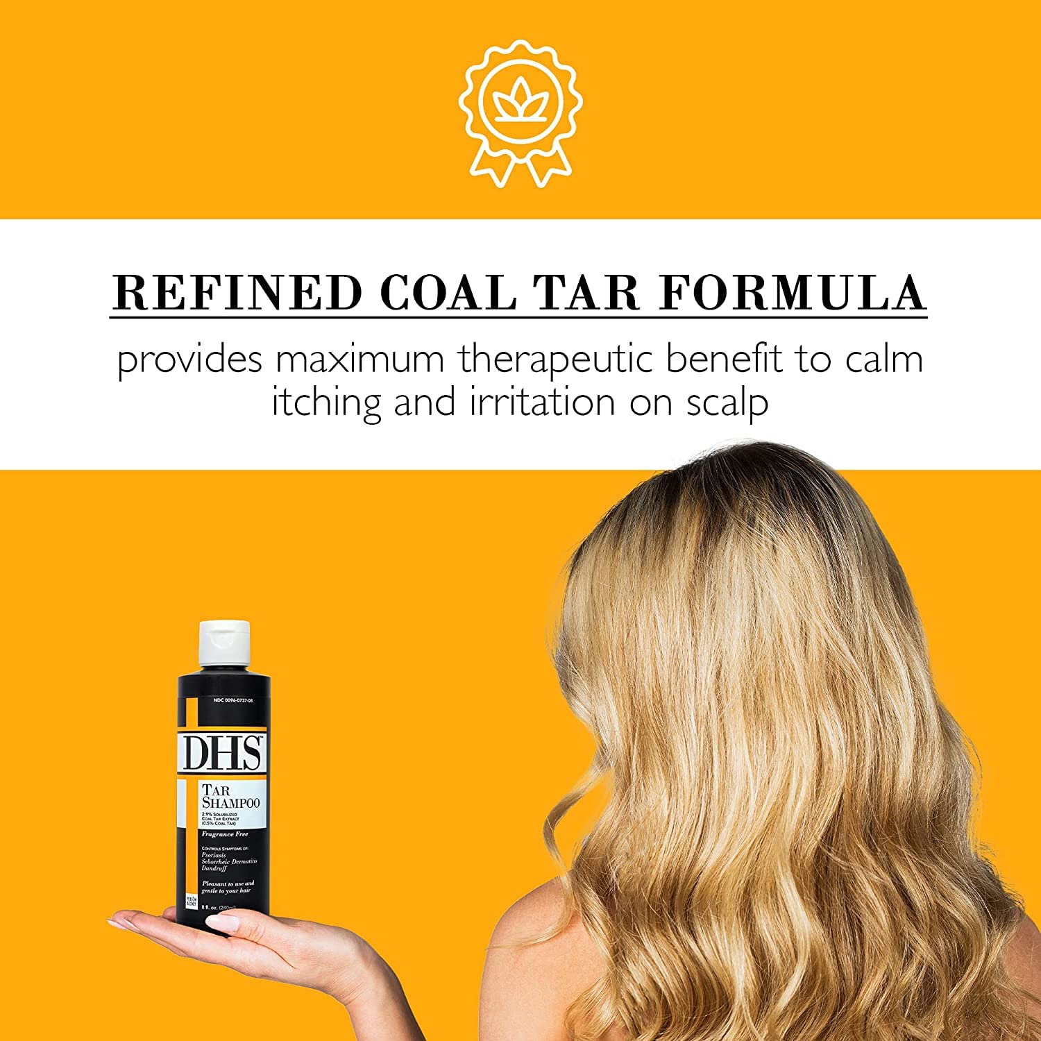 DHS Coal Tar Shampoo bottle pour ready for daily use.