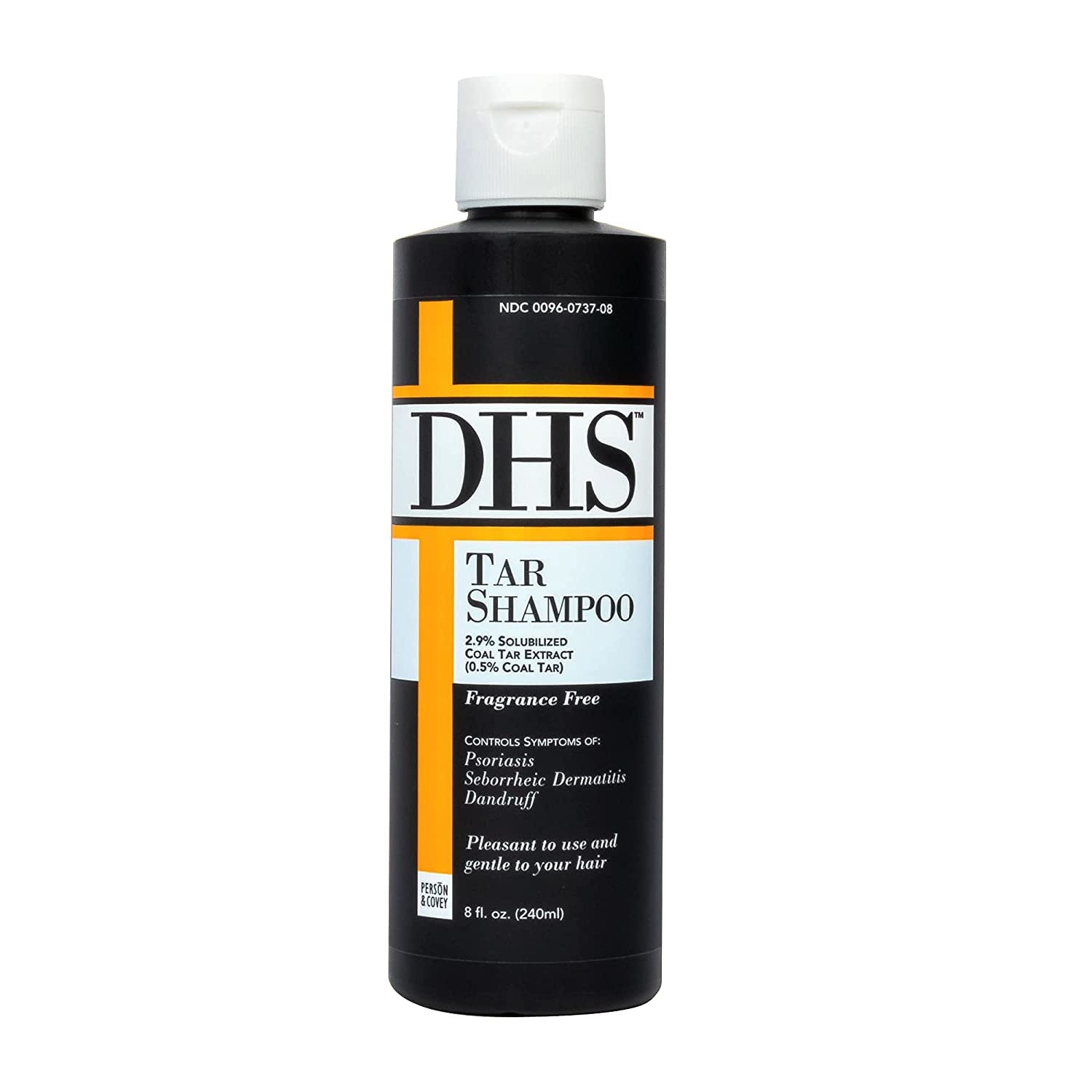 DHS Coal Tar Shampoo bottle shows a clarifying formula for scalp care.