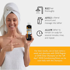 DHS Coal Tar Shampoo unscented label highlights fragrance-free formula for sensitive scalps.