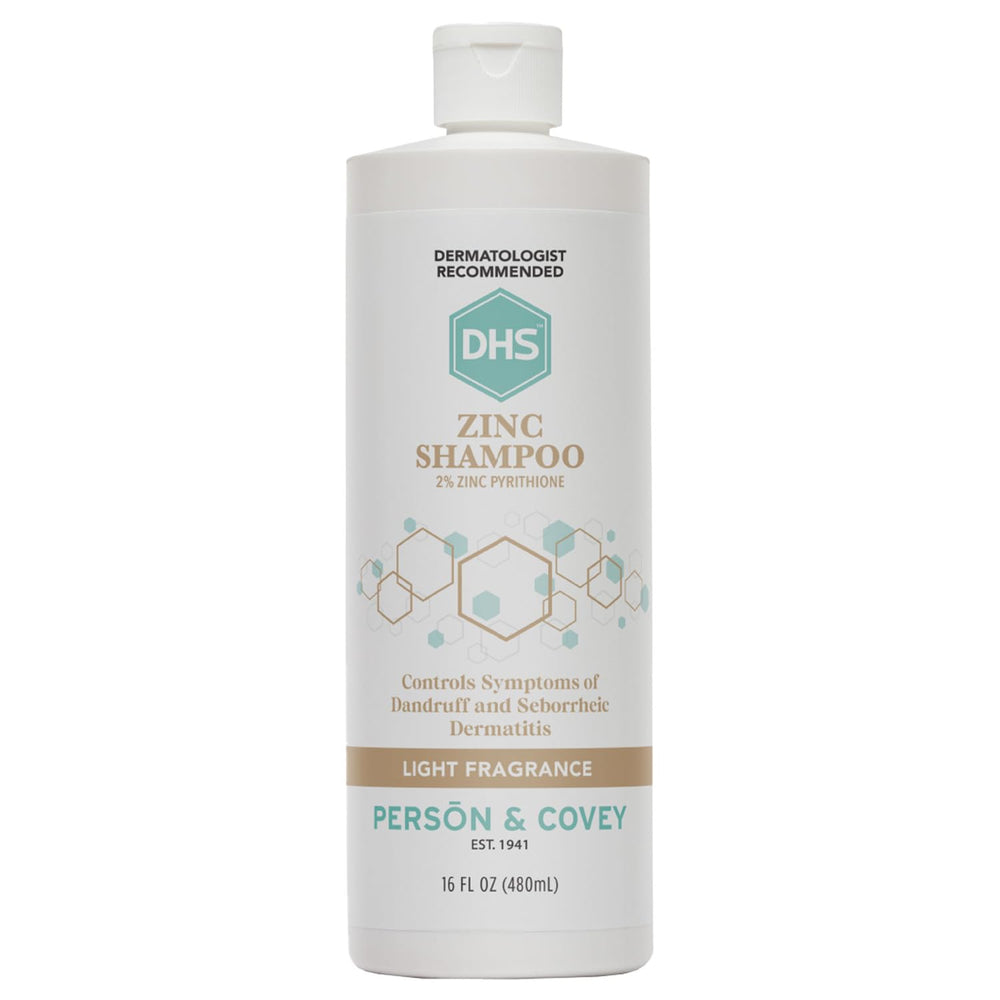 DHS Zinc Shampoo bottle 16 oz shows easy dispensing for dandruff relief