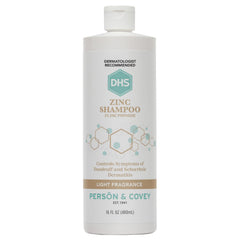 DHS Zinc Shampoo bottle 16 oz shows easy dispensing for dandruff relief