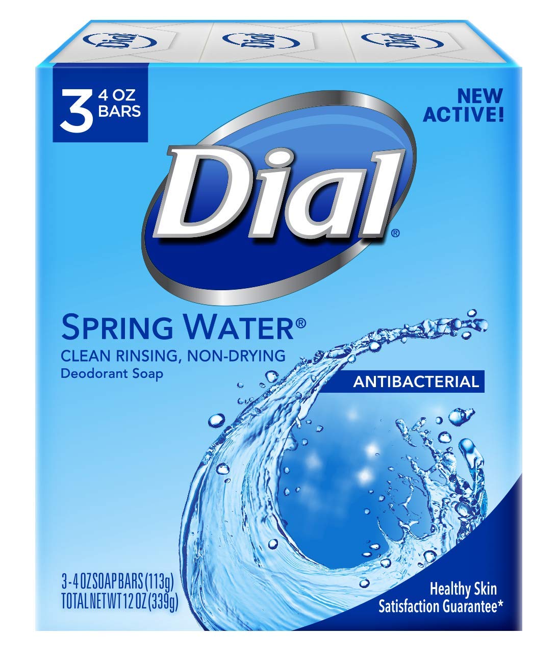 Dial antibacterial deodorant soap Spring Water bar close-up showing crisp freshness and odor protection.