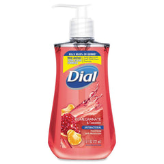 Dial antimicrobial liquid soap bottle in pomegranate and tangerine scent for everyday hand hygiene.