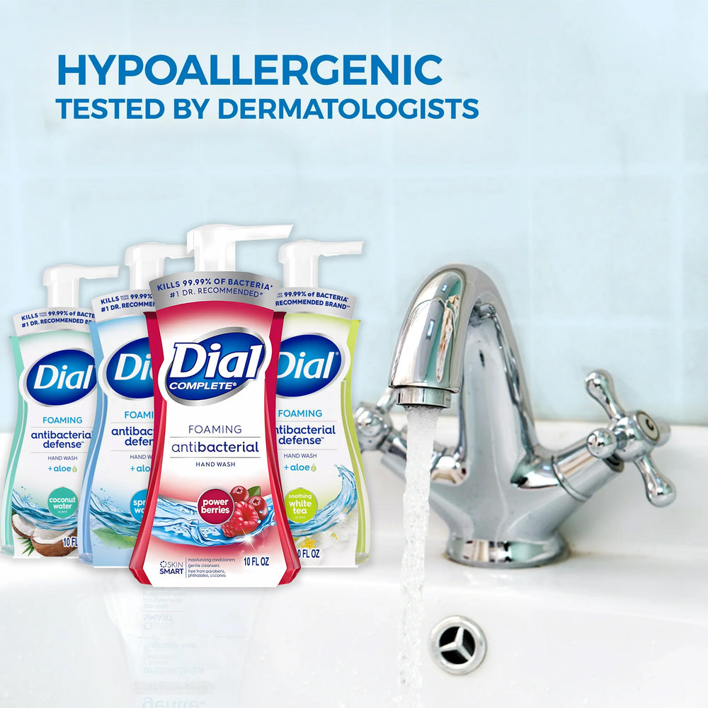 Dial foaming hand wash power berries leaves hands smelling fruity and clean after use.