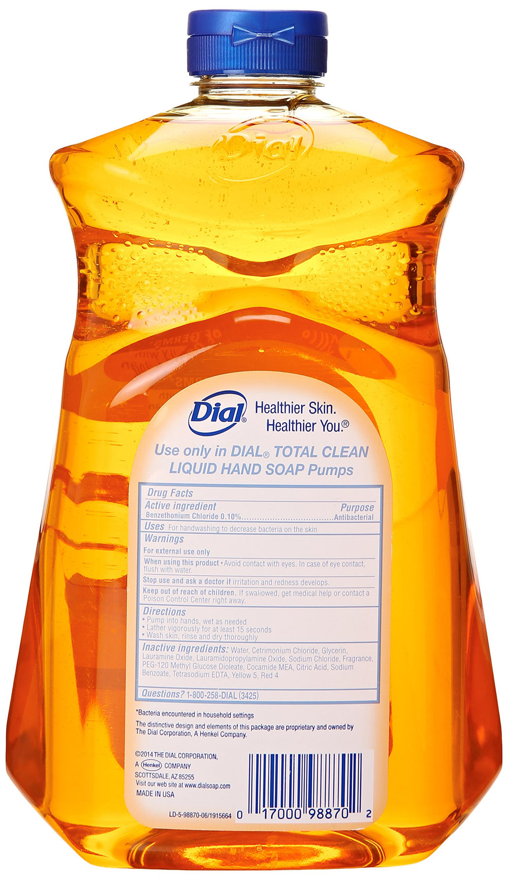 Dial Gold refill bottle shown for economical, hydrating hand washing.