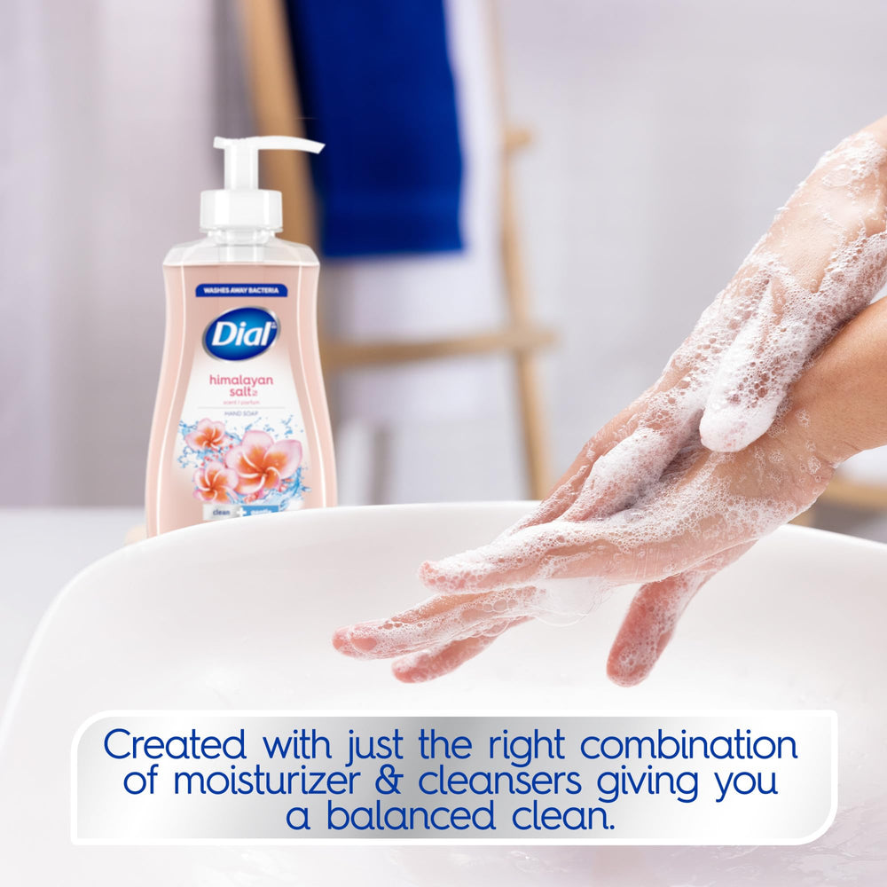 pH-balanced symbol on Dial bottle signals skin-friendly cleansing.