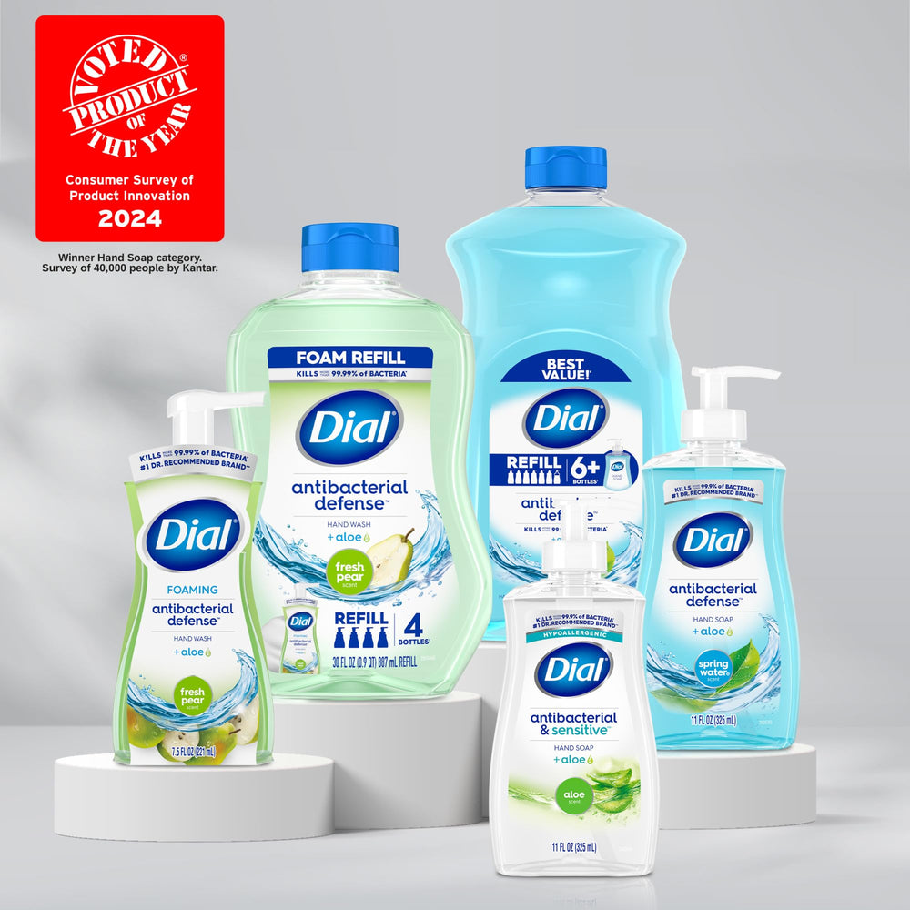 Hands under running water using Dial soap for clean, refreshed skin.