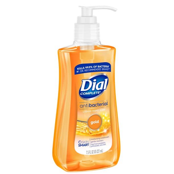 Dial Liquid Antimicrobial Soap back label view with usage notes.