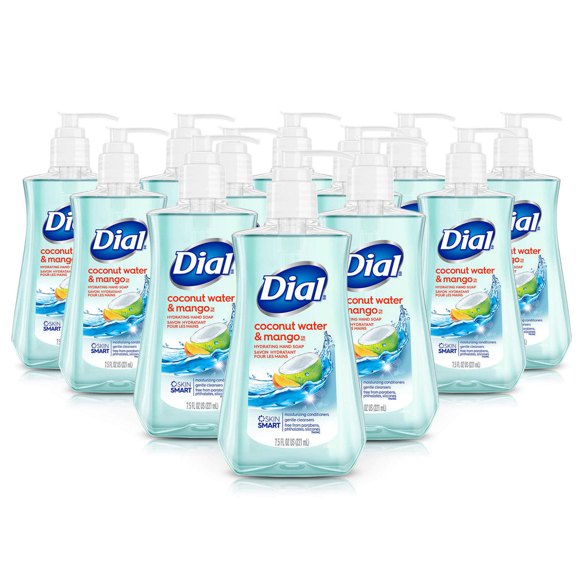Dial Coconut Water Mango bottle shows refreshing daily hand wash