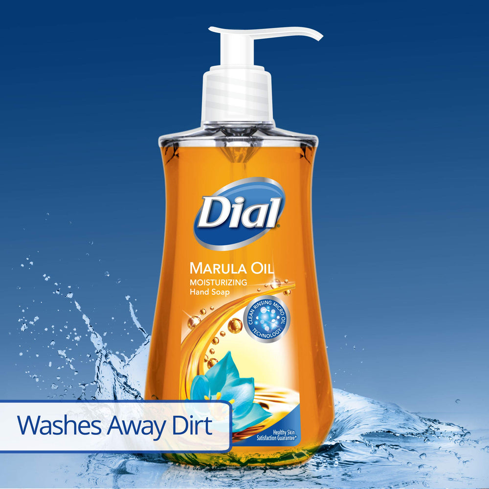 Dial Marula Oil hand soap packaging highlighting marula oil.