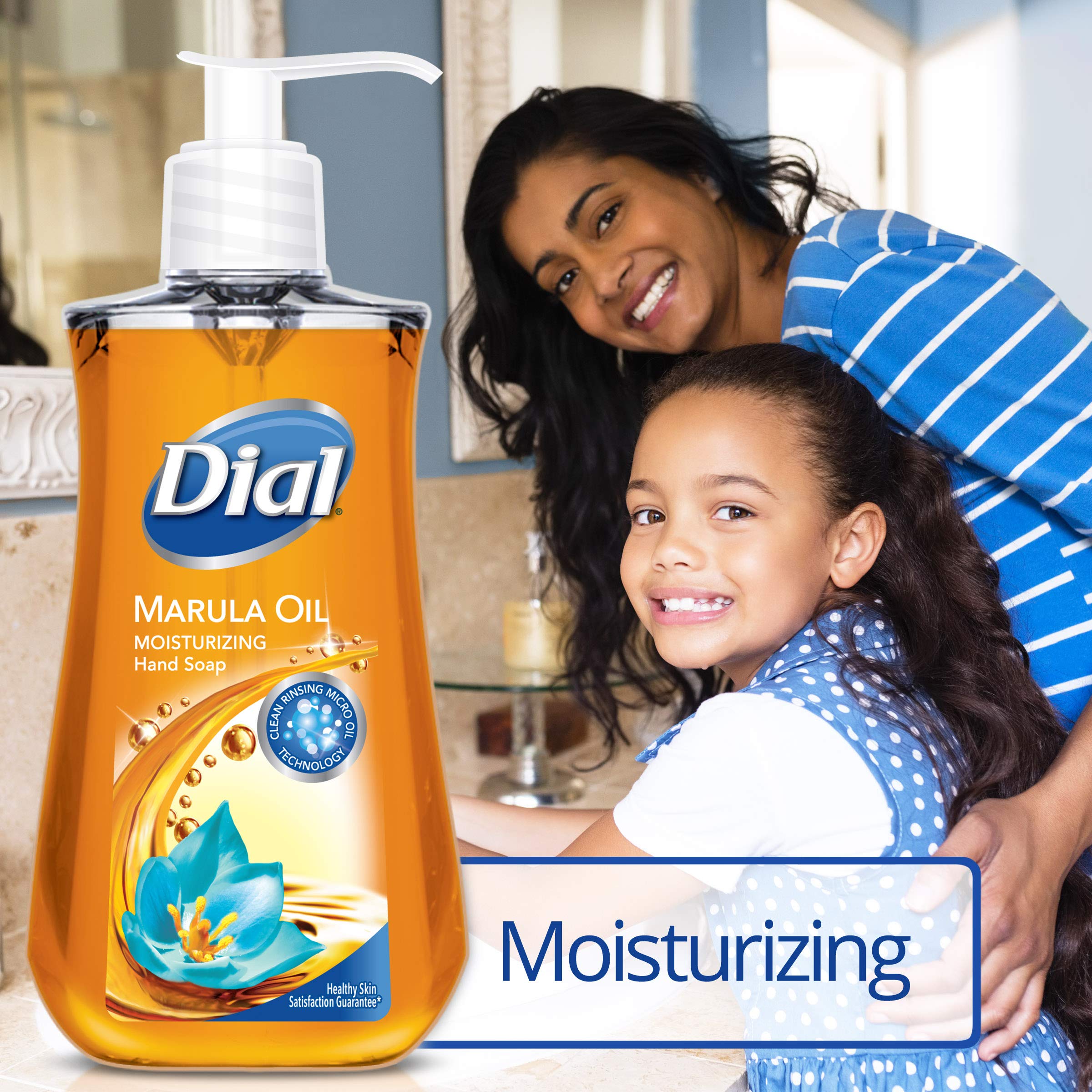 Dial Marula Oil hand soap bottle with pump for easy dispensing.