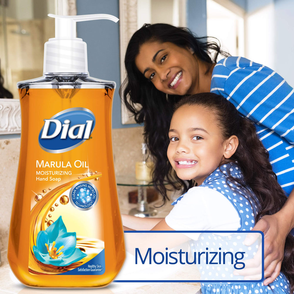 Dial Marula Oil hand soap bottle with pump for easy dispensing.