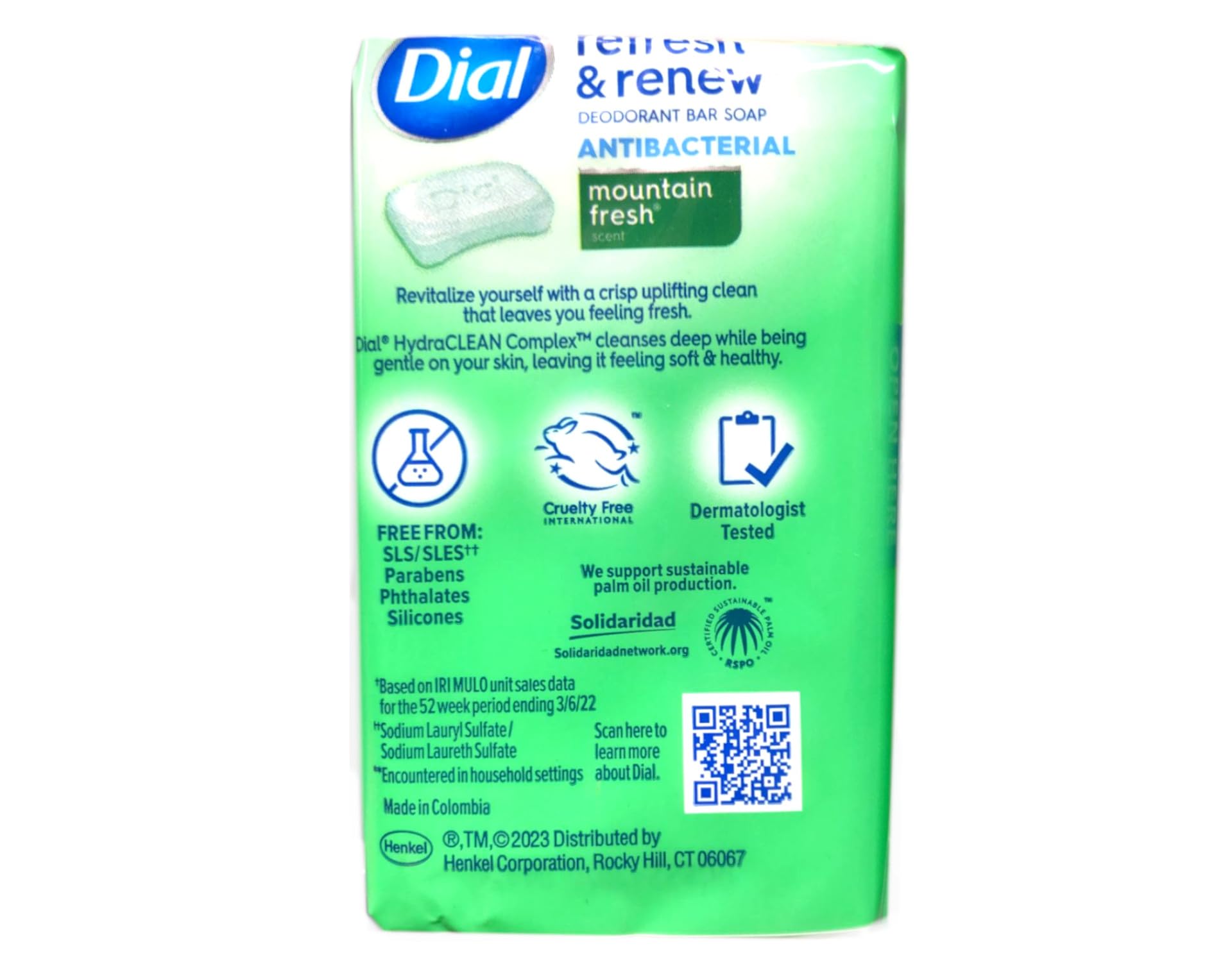 Dial Mountain Fresh bar soap on shower shelf ready for daily use.