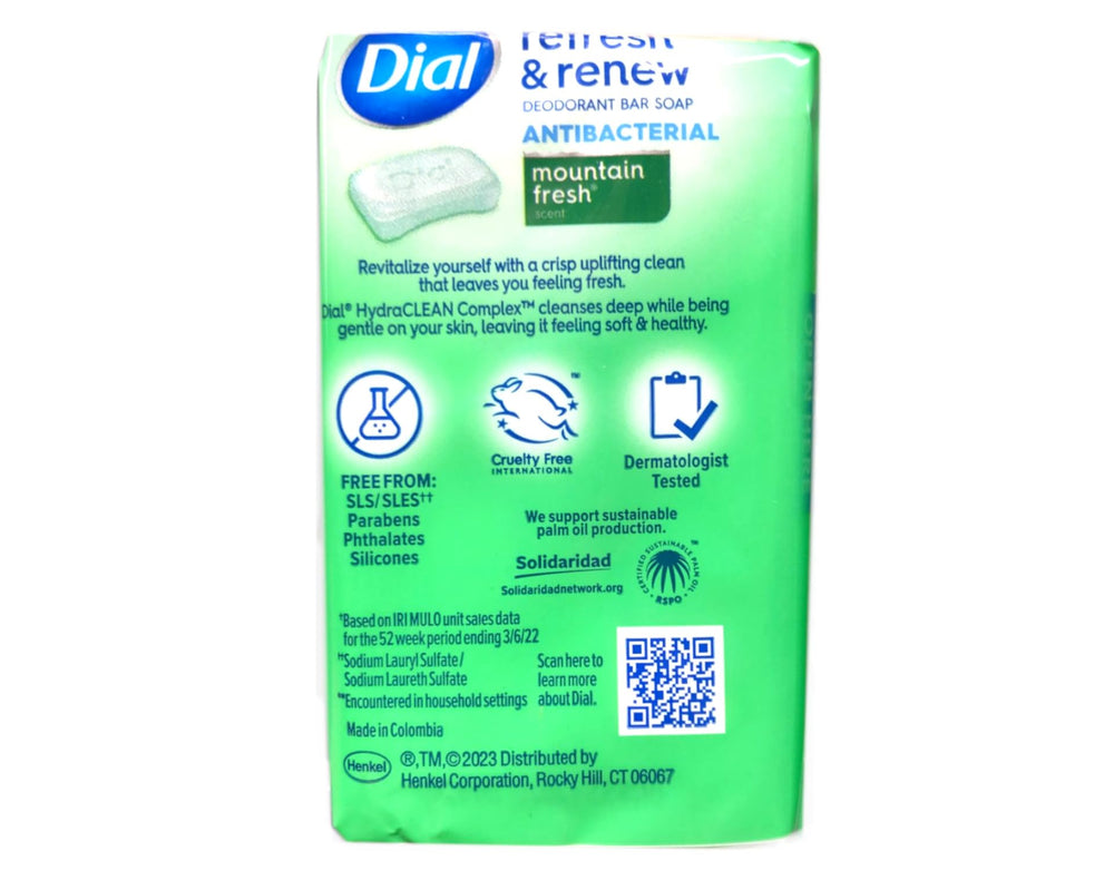 Dial Mountain Fresh bar soap on shower shelf ready for daily use.