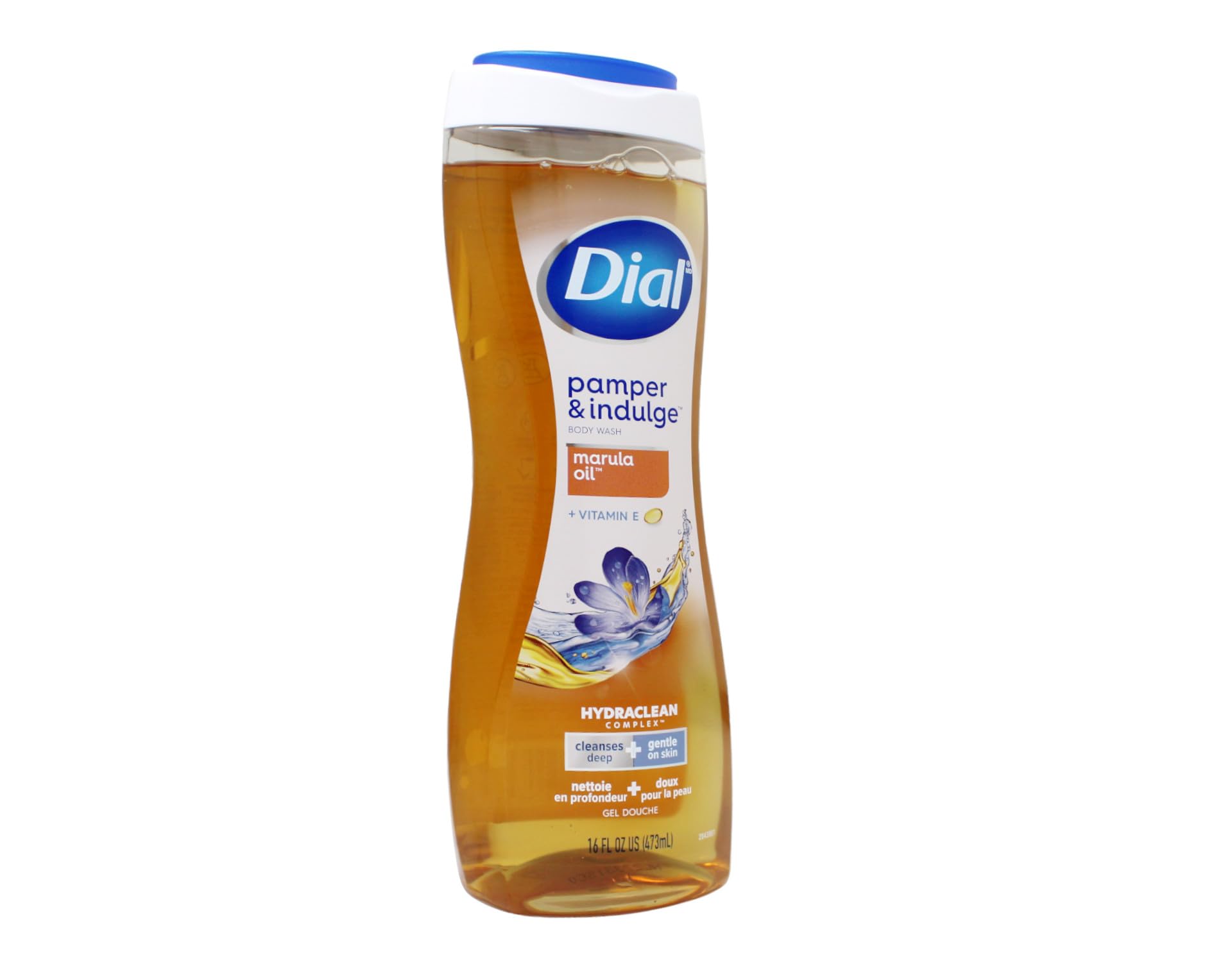 Dial Pamper & Indulge bottle ready for daily shower routine use.