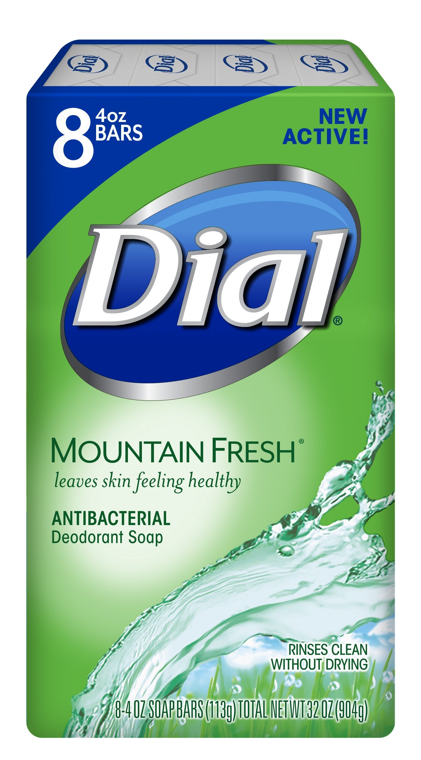 Dial Refresh and Renew Mountain Fresh bar soap – glossy bar ready for daily cleansing.