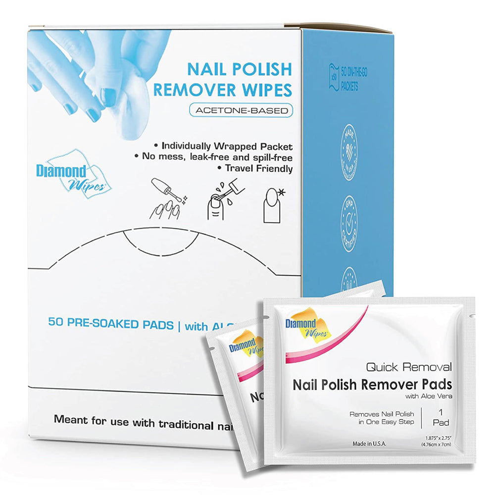 Diamond Wipes nail polish remover wipes with aloe vera for gentle conditioning.