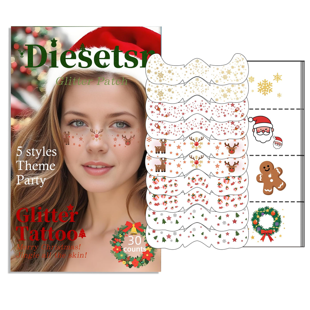 Diesetsr Christmas glitter face tattoos snowflakes for festive sparkle