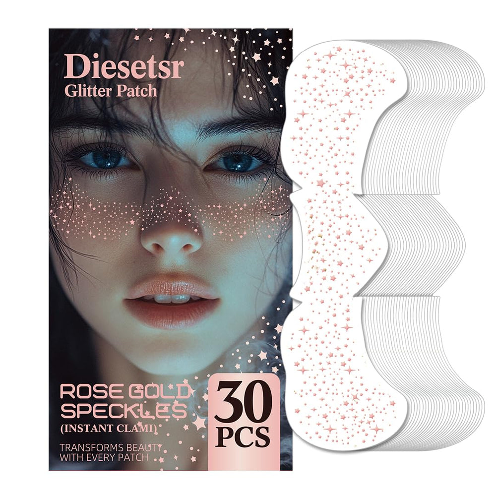 Diesetsr Glitter Freckles Patch on cheek with rose gold shimmer and definition