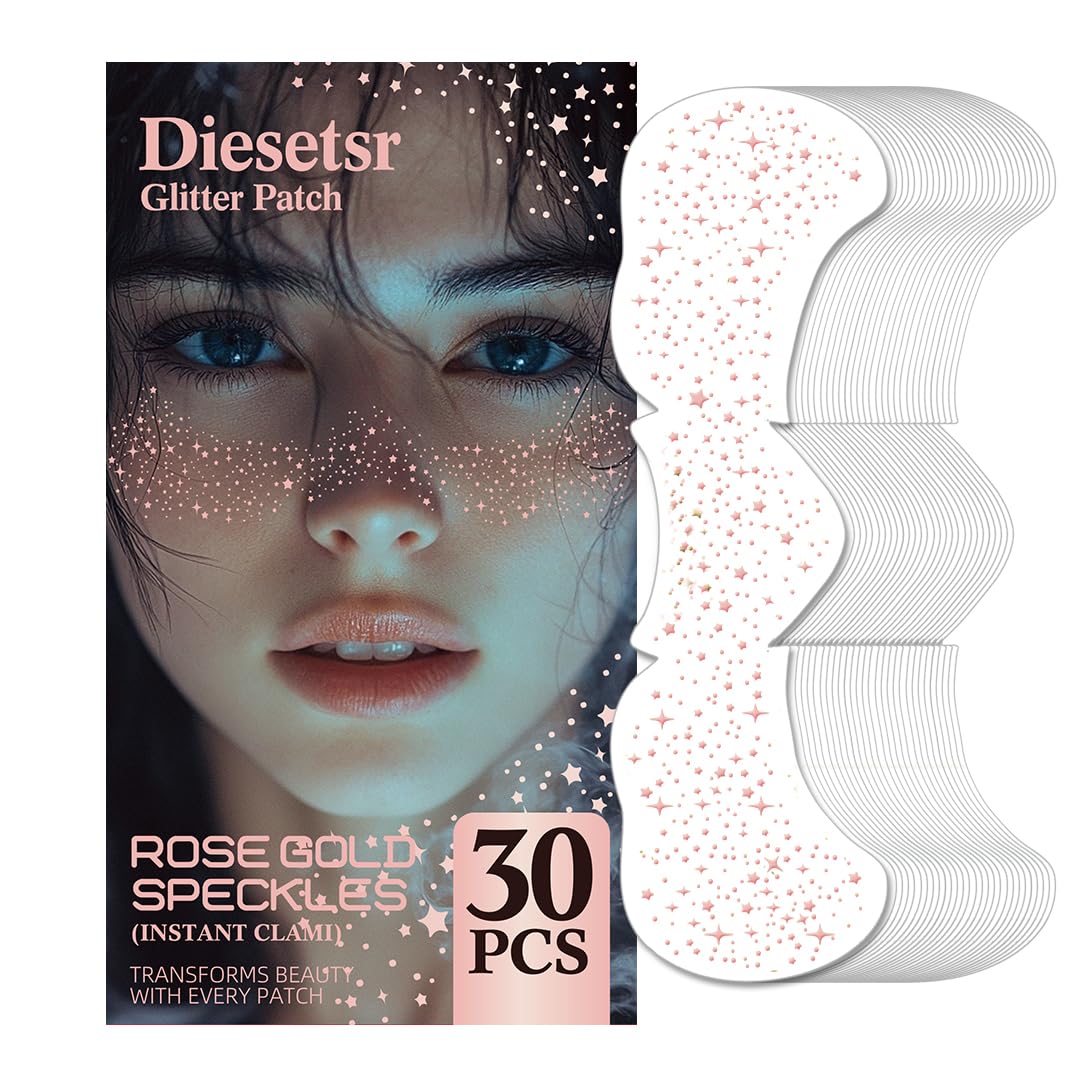 Diesetsr Glitter Freckles Patch on cheek with rose gold shimmer and definition
