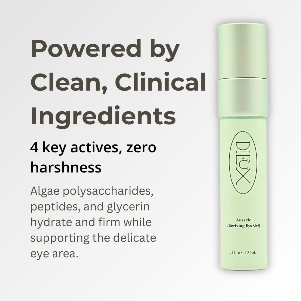 Dieux Auracle eye gel close-up texture shows quick absorption and hydration.
