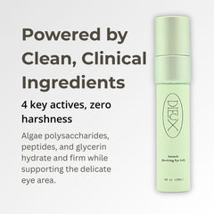 Dieux Auracle eye gel close-up texture shows quick absorption and hydration.