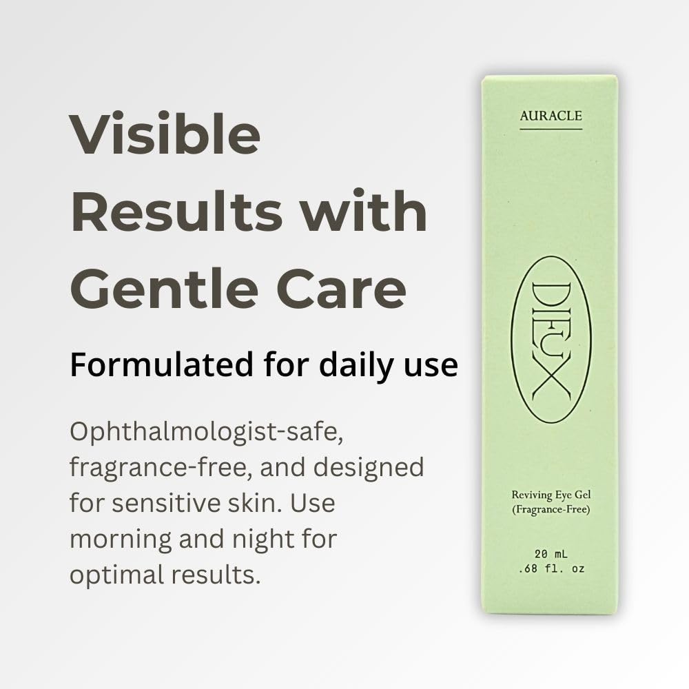 Dieux Auracle eye gel swatch demonstrates fragrance-free formula for sensitive skin.