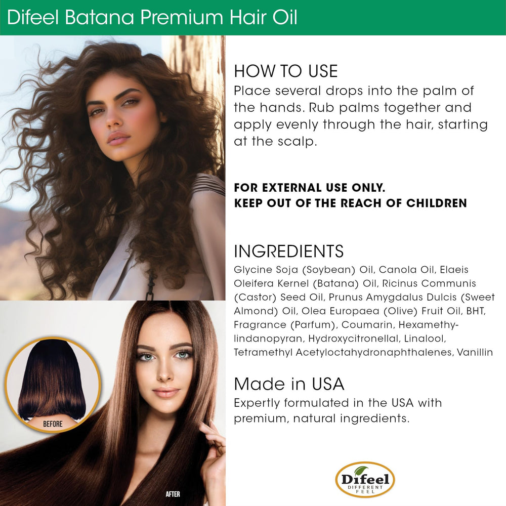 Difeel Batana Premium Hair Oil on glossy hair showing smoother texture and vitality
